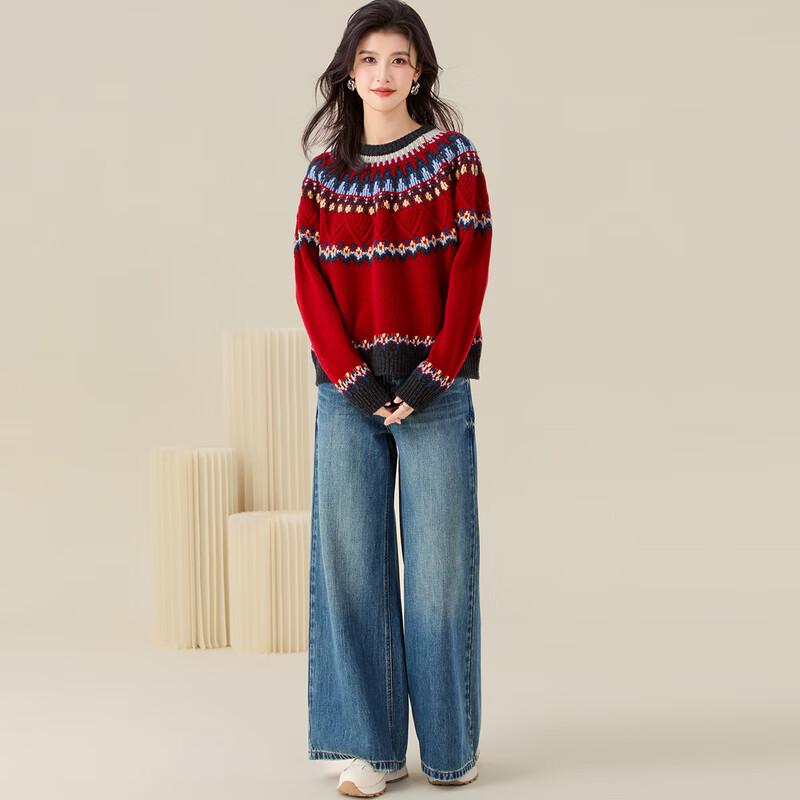 Женский этнический свитер 'Золотая хризантема' из 100% мериносовой шерсти