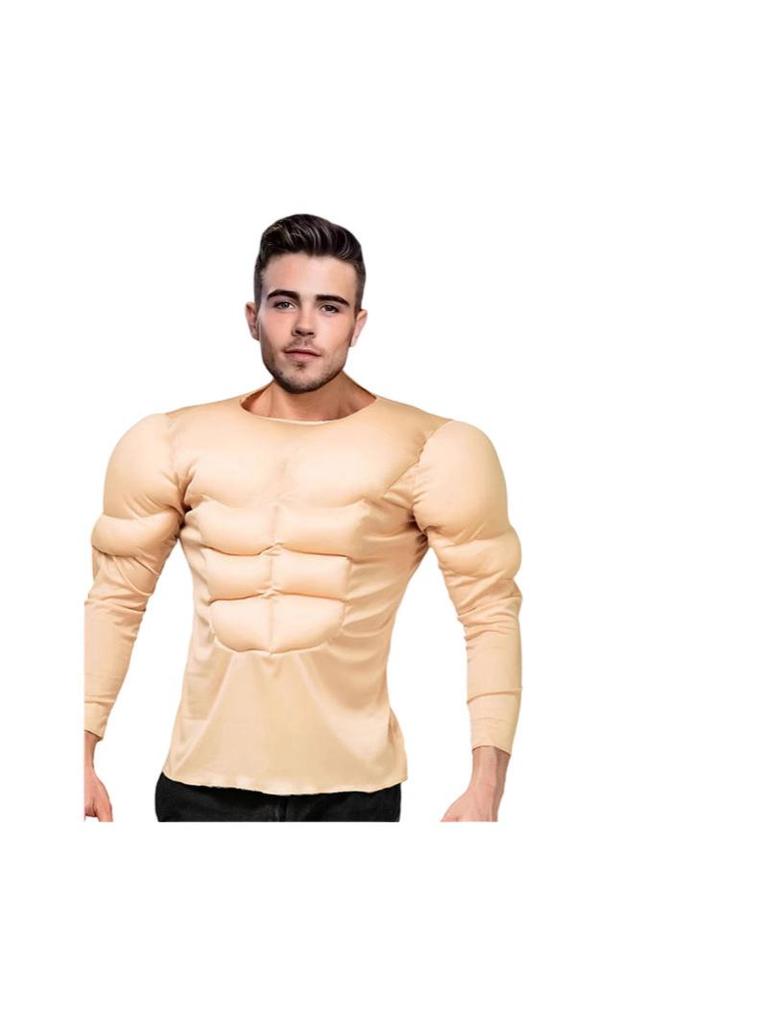 Adult Macho Muscle Suit T-Shirt with Fake Abs for Halloween Cosplay