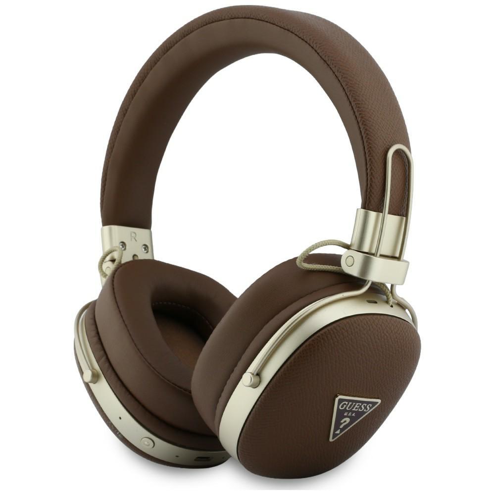 Guess Bluetooth ENC Over-Ear Headphones Metal Grained Triangle Logo Brown