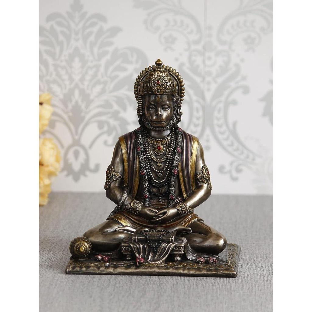 Handcrafted Polyresin Bronze Finish Meditating Lord Hanuman Statue God Idol Perfect Hanuman Jayanti Gift for Home Decor and Spiritual Spaces