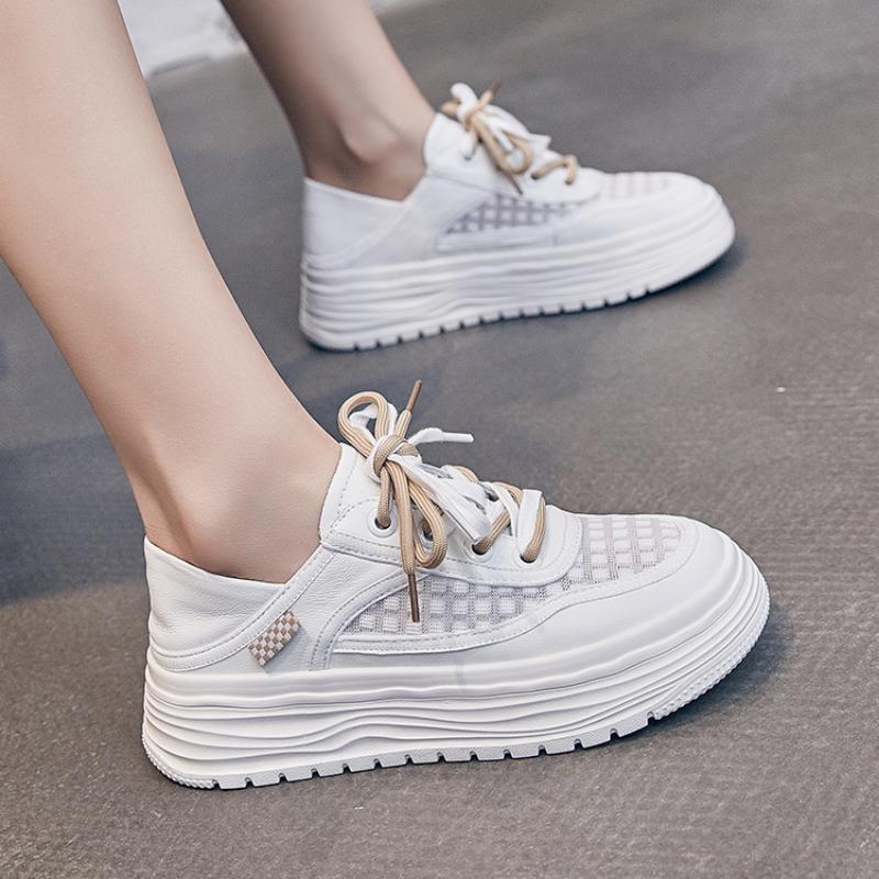 Casual Dermis Breathable Little White Shoes 2024 New Fashion Simple All-match Solid Color Running Sneakers Women Summertime