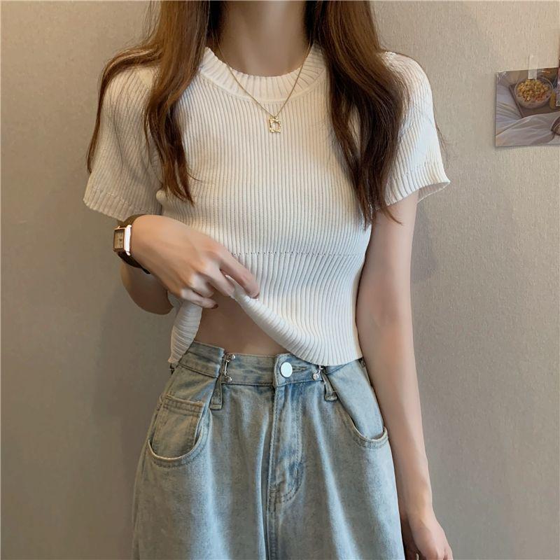 Women's Summer 2025 Stylish Ice Silk Slim Knit Short-Sleeve T-Shirt
