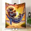 Cool Zebra Relaxing in Sunset Hammock Patterned blanket, flannel, suitable for all seasons, home decor, warm and cozy