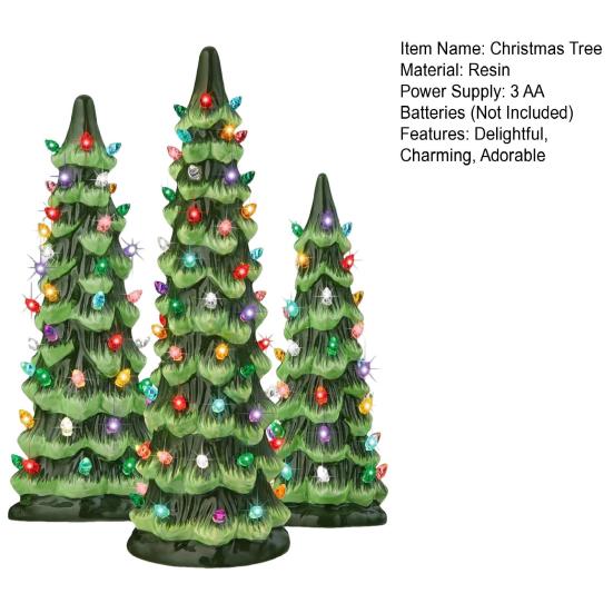 Pre-Lit Hand-Painted Resin Tabletop Christmas Tree Small Light Up Holiday Tree Decoration