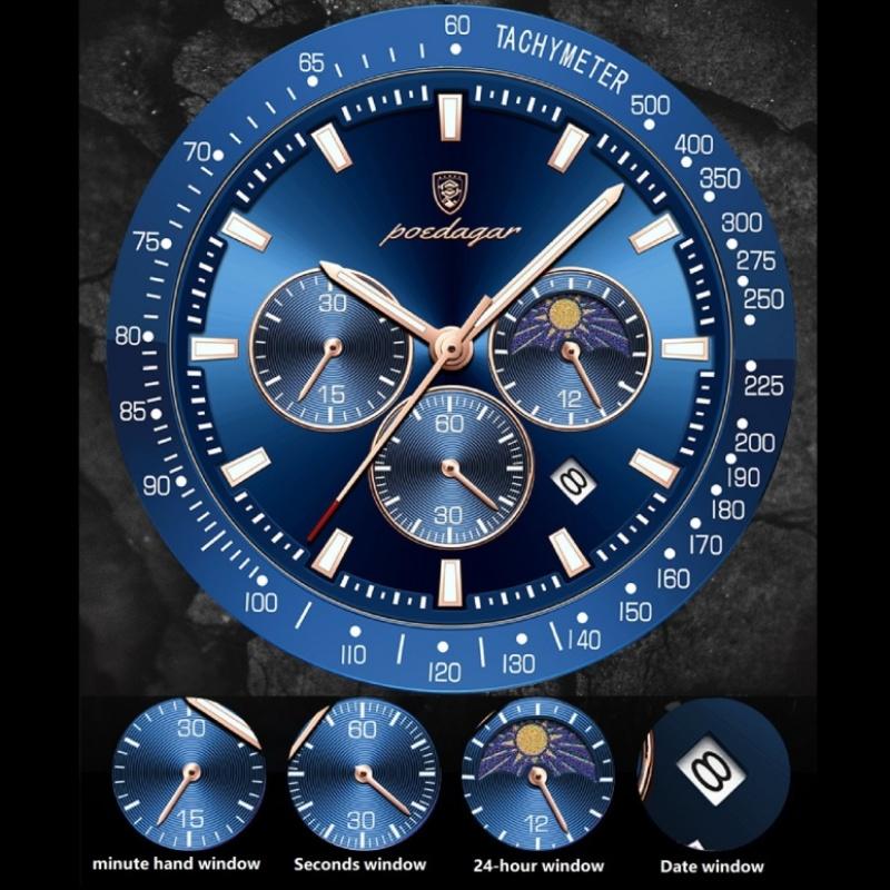 Новые повседневные часы с большим циферблатом, роскошные мужские светящиеся водонепроницаемые ультратонкие кварцевые часы с тремя секундами на дисплее, кожаные мужские часы