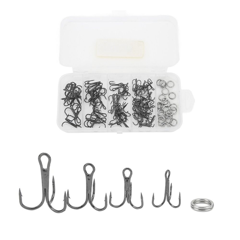 100PCS High Carbon Steel Treble Fishing Hooks Barbed Hook Set  Saltwater Fishing