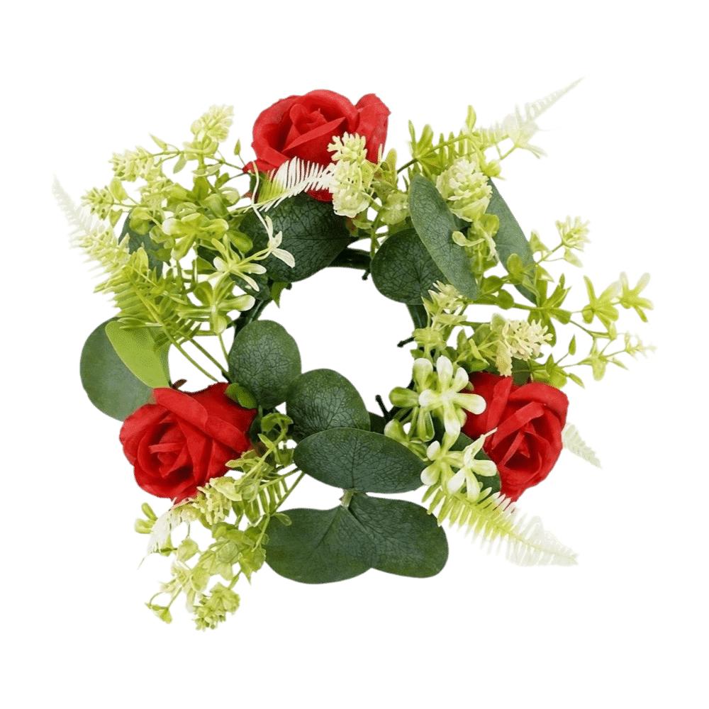 Rose Pillar Candle Holder Artificial Green Leaves Christmas Candle Rings Party