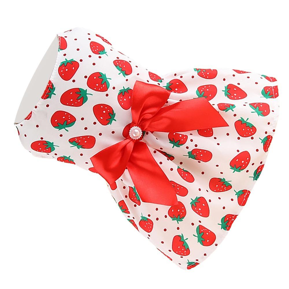 Eye-catching Breathable Dog Dress Thin Strawberry Printed Pet Skirt Red Tone Lightweight Cat Apparel Daily Wear