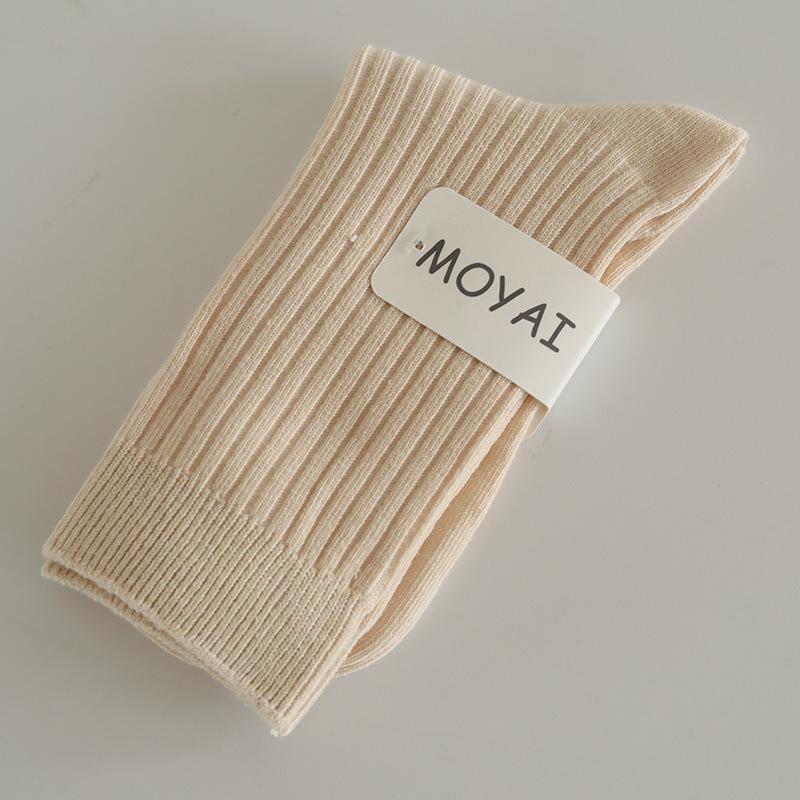 Socks Macaron Color Double-Needle Mid-Tube Socks Collegiate Style Small Fresh Flipped Hem Piles Of Socks
