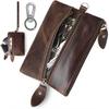 Key Case with Card Car Key Coin and Small Item Genuine Leather with 6 Two Exterior Leather Card and Key Case with Card Coin and Smart Key Large