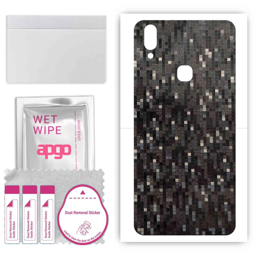 apgo Protective Skin Sticker for the Back Compatible with Vivo X21, Wrap Film, Foil, Vinyl - Pattern Carbon Black Pixel