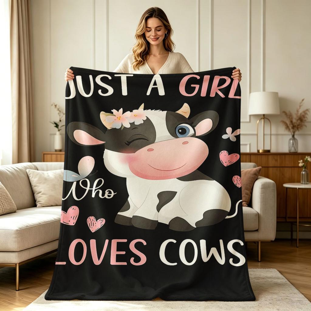 Soft Cozy Flannel Blanket with Cute Cow Floral Print All Season Warm Throw Blanket for Sofa Couch Bedroom Living Room Office Home Decor
