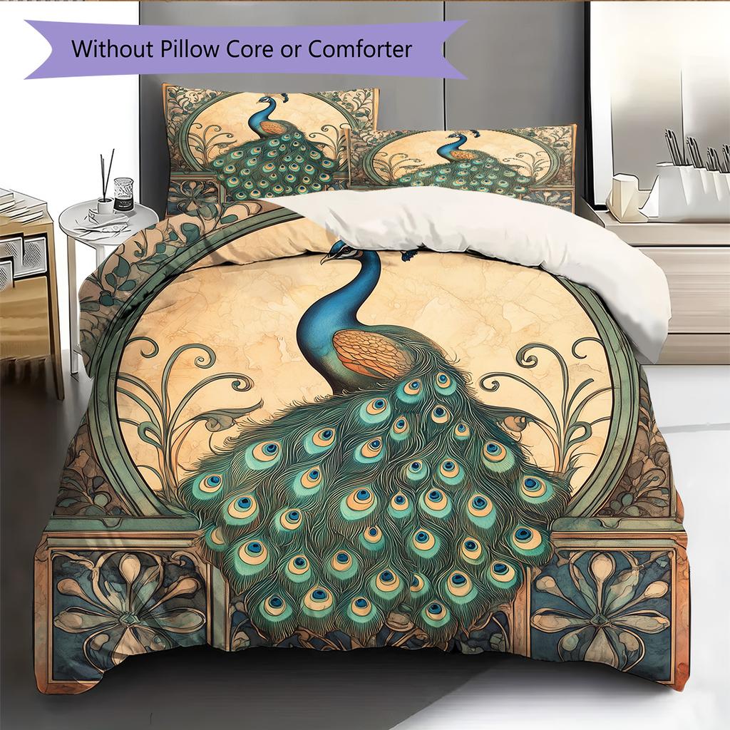 Peacock Displaying Its Tail  Pattern Bedding Quilt Set Quilt Cover Pillowcase Home Decoration  Gift (1 * duvet cover + 2 * pillowcase, without core)