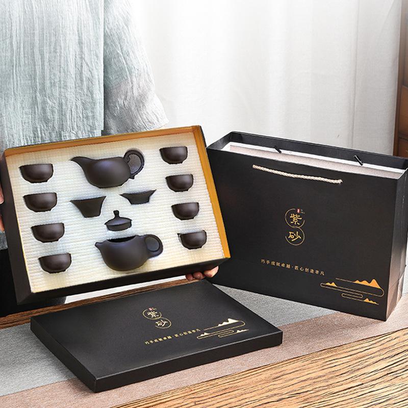 Чайный сервиз из фиолетового песка, полный набор в подарочных коробках, бизнес-подарки, мероприятия, чайный сервиз для кунг-фу, сувениры