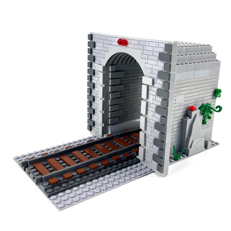 Moc Assembling Train Cave Scene Building Blocks Train Track Building Blocks Assembling Children's Toys