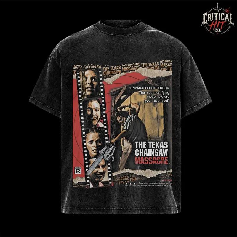 The Texas Chainsaw Massacre Vintage Wash T-Shirt, Leather Face Horror Graphics T-