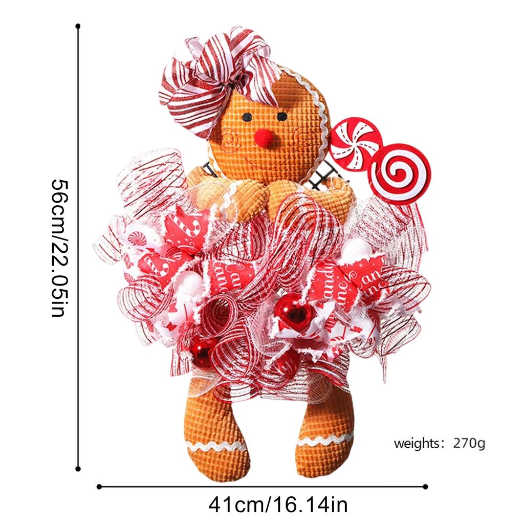 Рождественский венок на дверь Рождественский венок с куклой пряничного человечка Рождественская подвесная табличка с пряничным человечком Рождественские украшения для входной двери