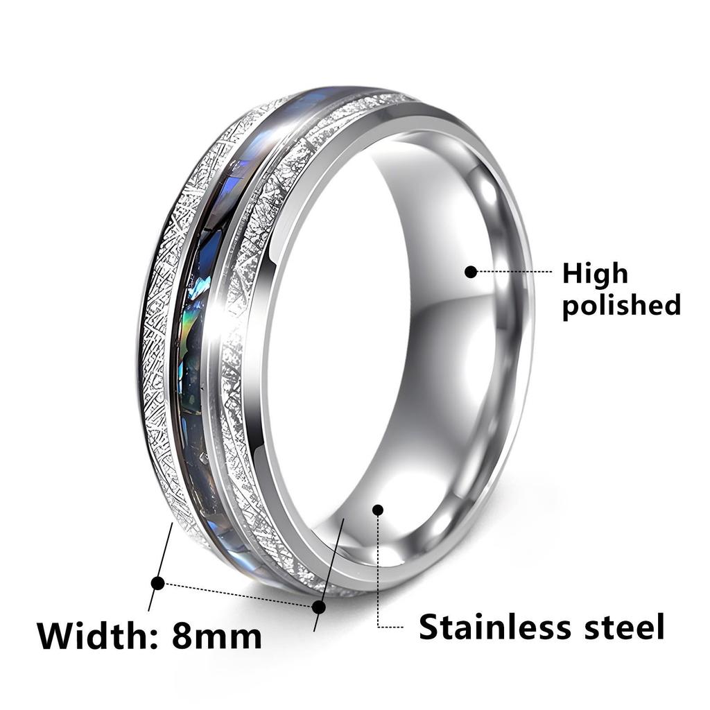 Мужское кольцо из титановой стали с инкрустацией из древесины акации и перламутра