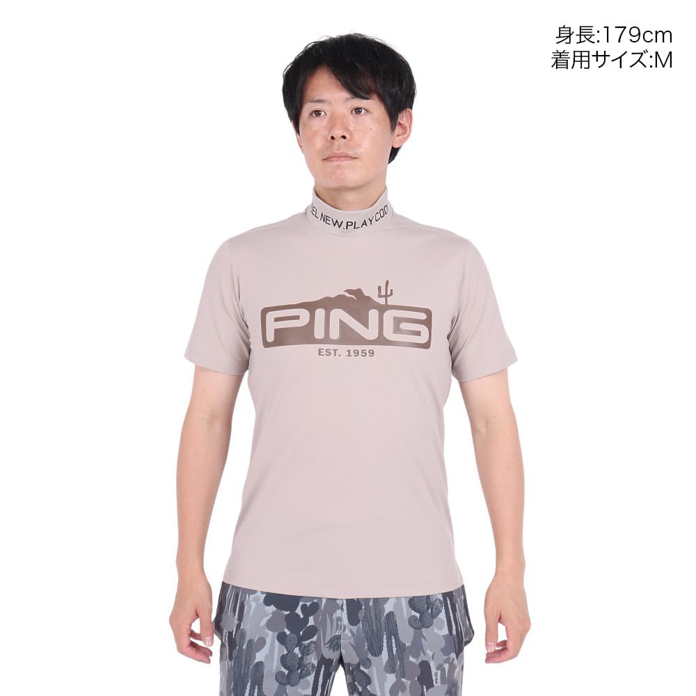 Ping Apparel Men's Short Sleeve High Neck Shirt (Brand Logo, Stretch) / Golf Undershirt / 621-4267805 040_Beige, Size 3L