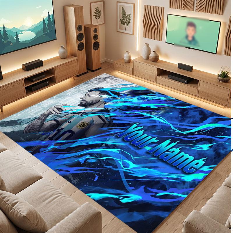 Lionel Messi Custom Crystal Velvet Rug, Personalized Name Text Print, Football Logo Soft Non‑Slip Floor Mat Home Decor Gift