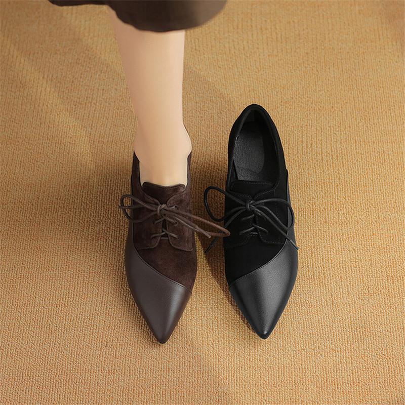 Fashion New Spring Autumn Genuine Leather Lace High Heels Women Pointed Toe Shoes for Women Comfort Women Pumps Zaptos Mujer Black Brown