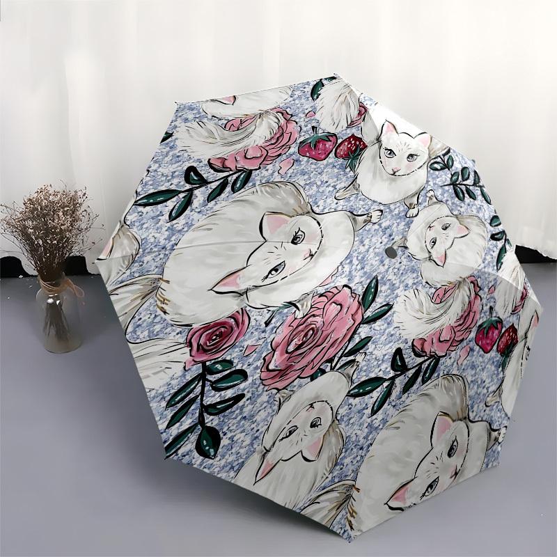1PC cat flower Umbrella-8-Rib Reinforced Portable Folding Travel Suitable for All Seasons Outdoor Daily , Fun Design-Z0447