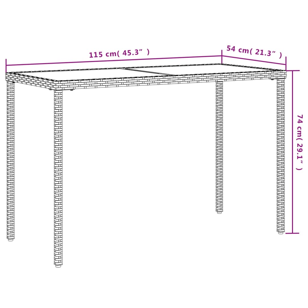 Garden Table with Glass Top Beige 115 x 54 x 74 cm Poly Rattan