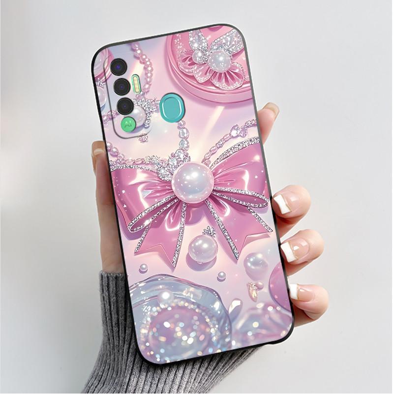 Печатный чехол для телефона Tecno Spark 7P Fundas Мягкий силикон Черный корпус Чехол Милый Цветок Мультяшный Корпус Capa Coque