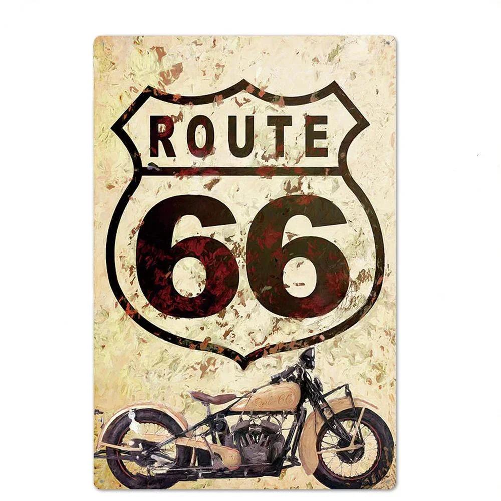 Vintage Metal Tin Signs Route 66 Posters Decor Sign Plaque Retro Garage Wall Fo Bar Club Room Restaurant Wall Decoration
