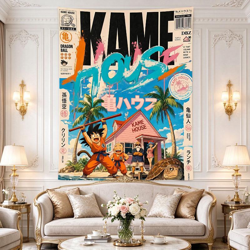 Dragon Ball Kame House Retro Magazine Poster Goku Krillin Roshi Beach Anime Art