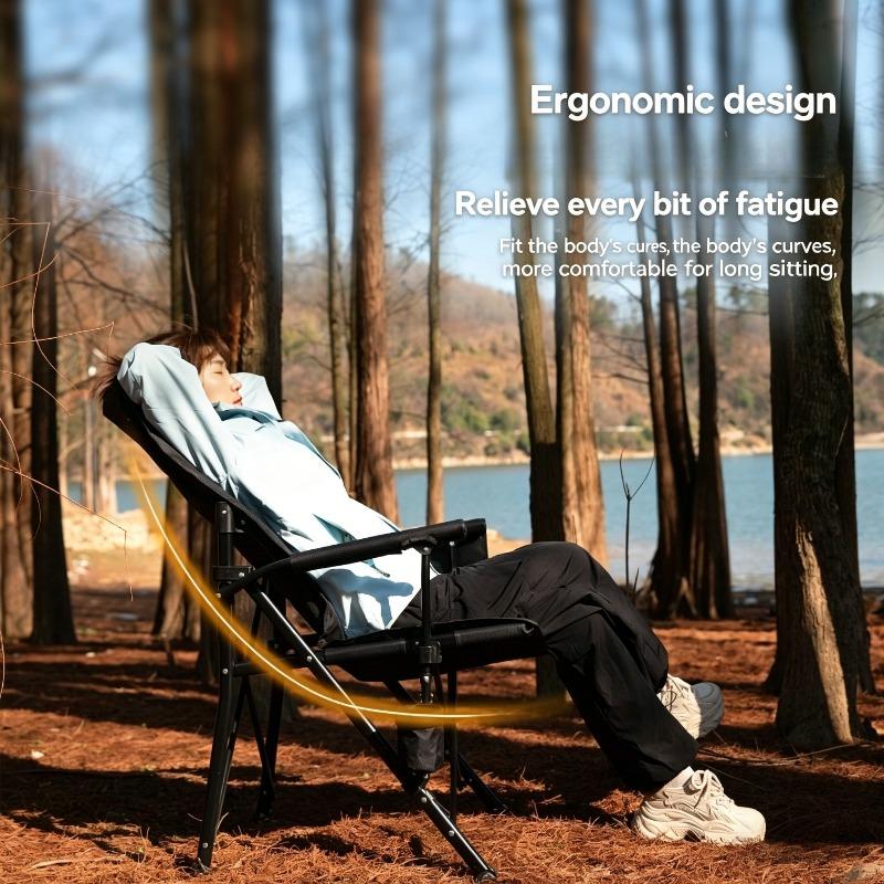 Outdoor Folding Reclining Chair, Portable Lounge Chair for Fishing Beach Camping, Lightweight Nap Chair with Backrest