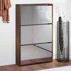 Shoe Cabinet with Mirror 3 Flip Down Compartments Smoked Oak Finish 63 x 17 x 102.5 cm