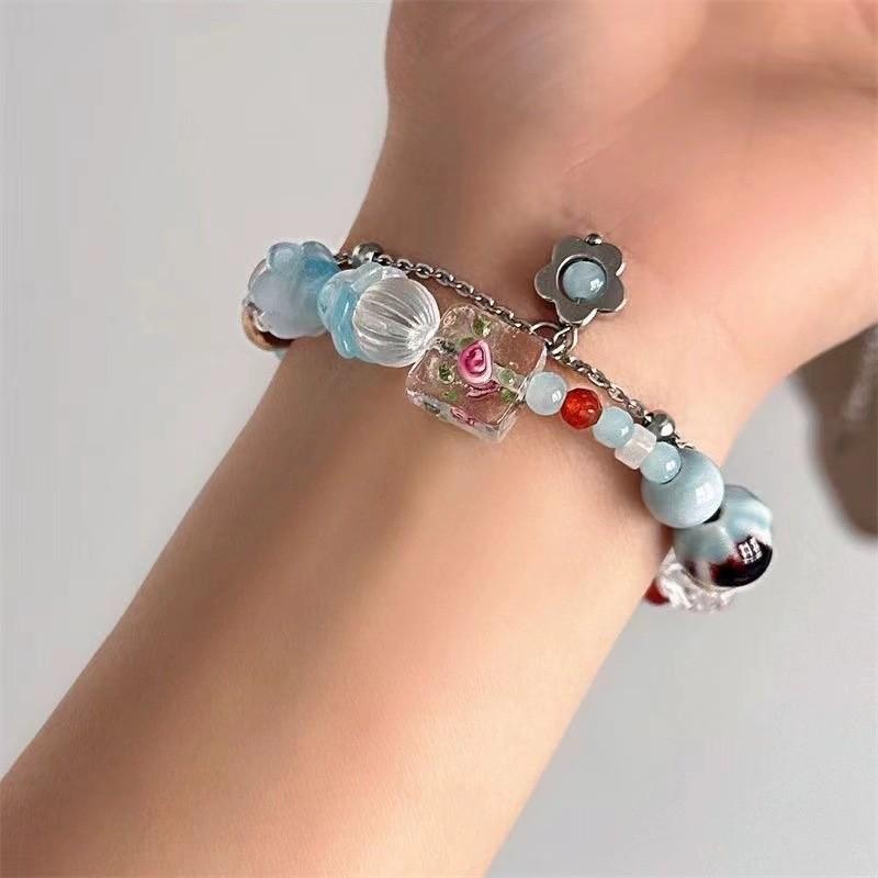 Dopamine Fashionable Summer Rainbow Beaded Flower Bracelet For Women Trendy Gift Jewelry