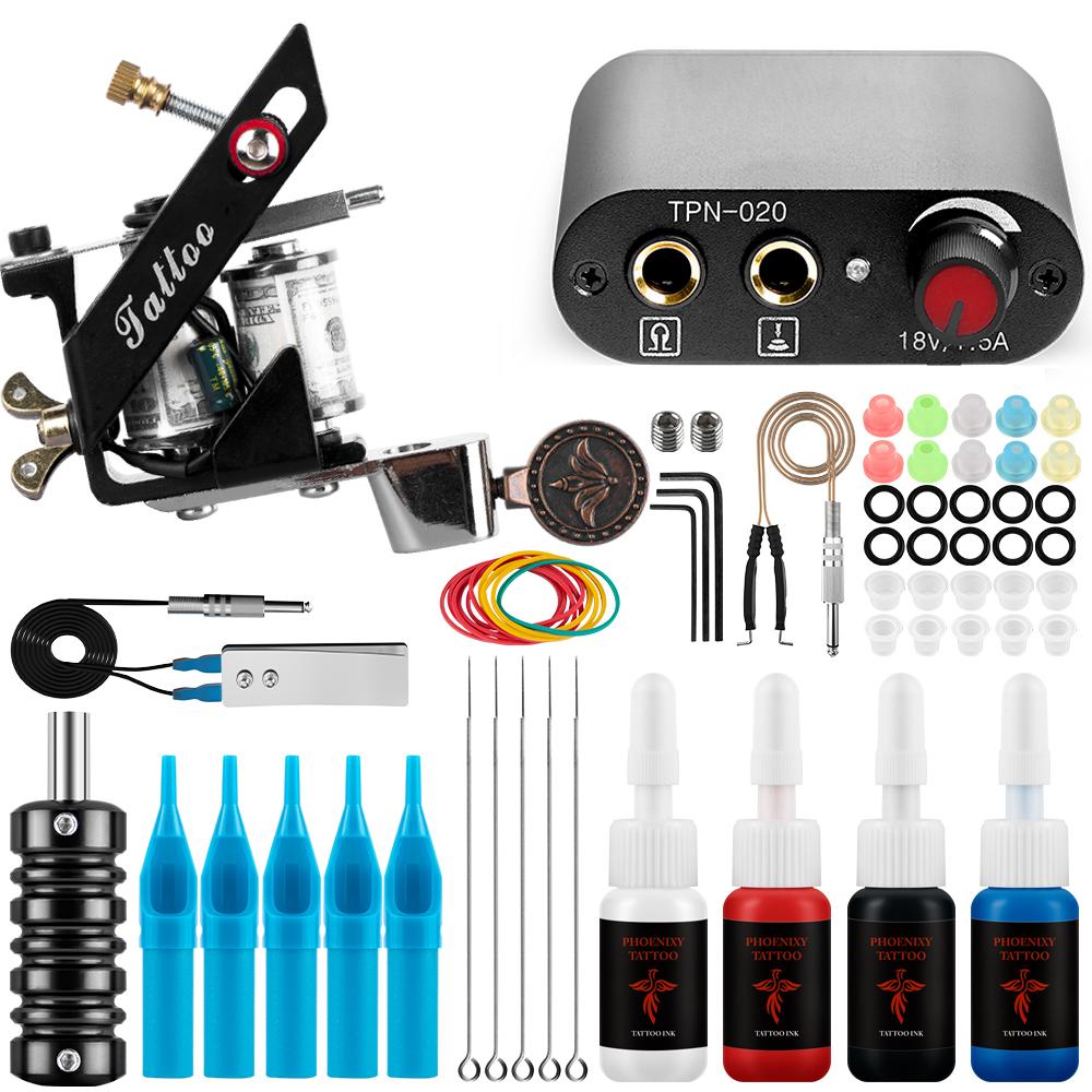 Полный набор татуировок PHOENIXY с источниками питания для тату-машин, полный набор тату-инструментов, набор перманентных чернил для боди-арта, макияжа