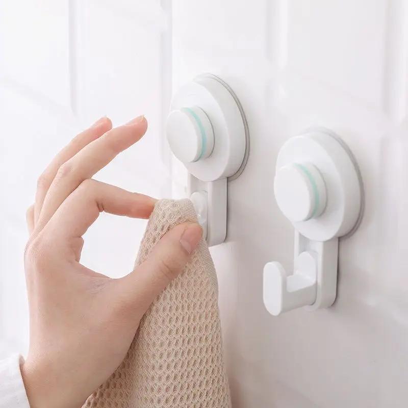1/2pcs No-Drill Strong Suction Cup Hooks, Removable Mop Rack, Bathroom Wall Adhesive Hooks