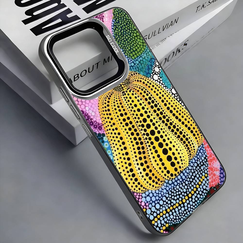 Funny Pumpkin Y-Yayoi K-Kusama Phone Case For iPhone 17, 16,15,14,13,12,11 Plus,Pro Max, Colorful Silver Funda Cover