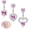 3 шт 14G 316L нержавеющая сталь пупка кольца для женщин милые двойные сердечки пупка кольца розовые фианиты пупок пирсинг ювелирные изделия