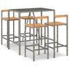 5 Piece Garden Bar Set Gray Poly Rattan & Solid Acacia Wood