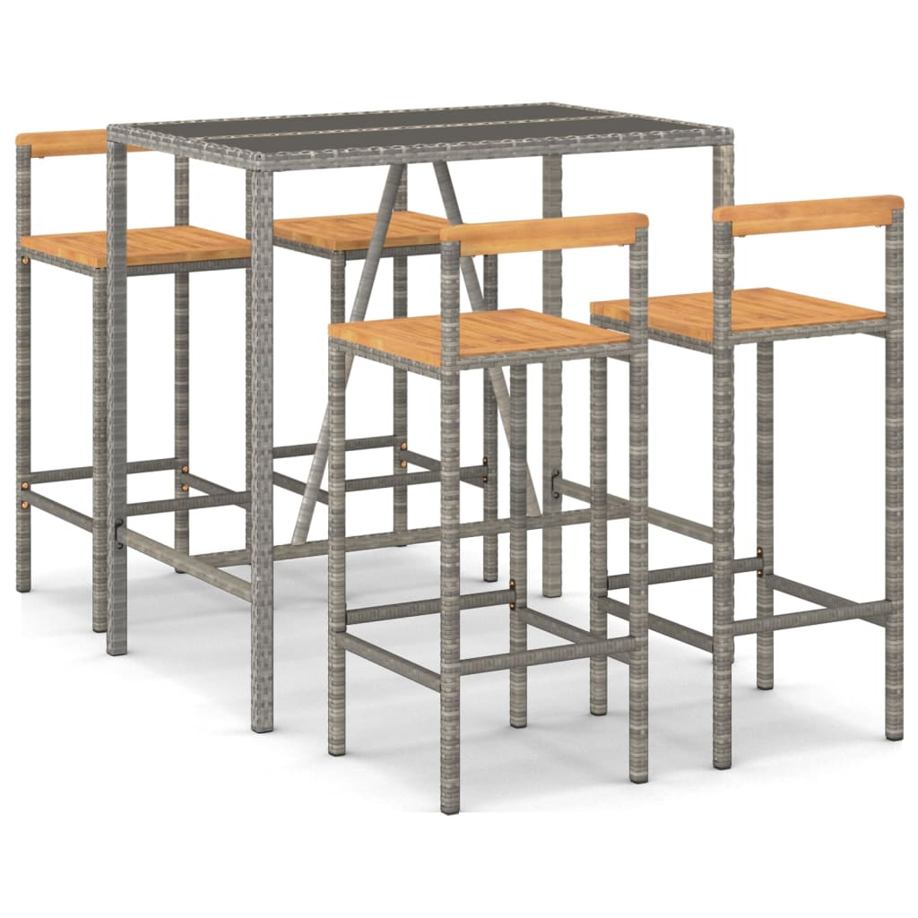 5 Piece Garden Bar Set Gray Poly Rattan & Solid Acacia Wood
