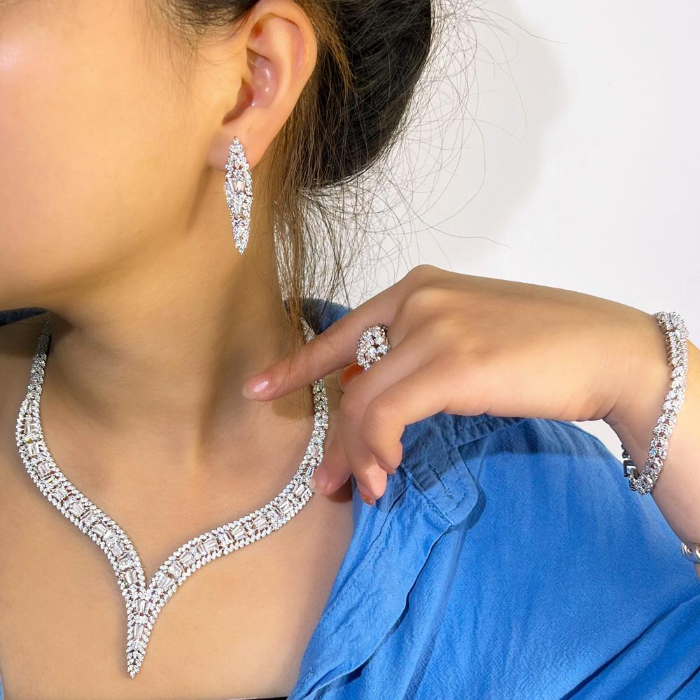 CMM 4 шт. Роскошные блестящие циркониевые женские свадебные ожерелья невесты праздничные бижутерия наборы аксессуаров