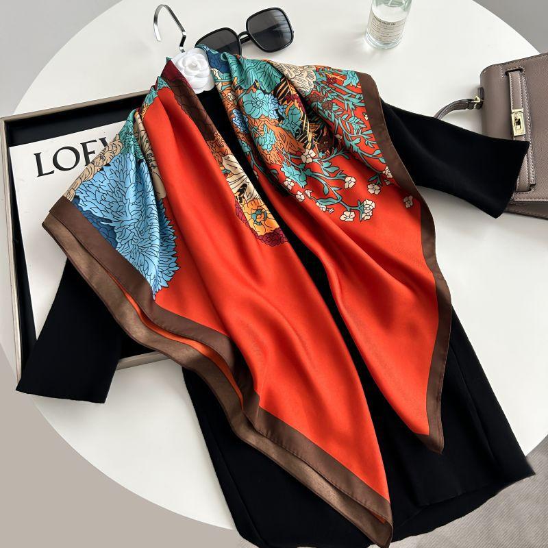 Печатный буквенный высококачественный искусственный шелк женский твил шелковый декоративный женский шелковый шарф