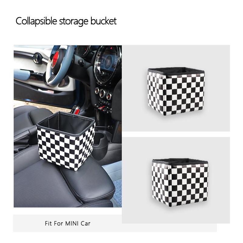 1PC Color Leather Car Trash Can Organizer Interior Rubbish Holder For Mini All Models Foldable Storage Box Car Accessories
