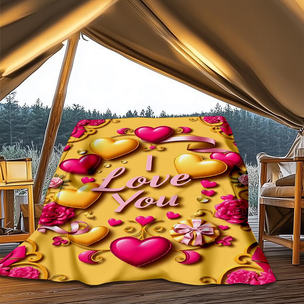 1pc Love Heart Decorations Outdoor Blanket - Lightweight Flannel Throw For Travel, Camping, Livingroom, Couch, Chair yy251114203