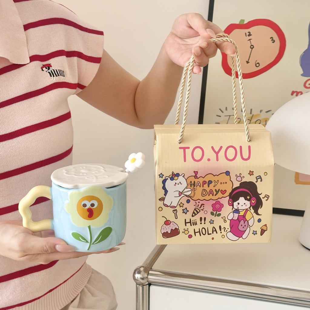 Birthday Gift for Girls Practical Ceramic Mug with Lid Spoon Cup Couple Home Breakfast Coffee Milk Cup