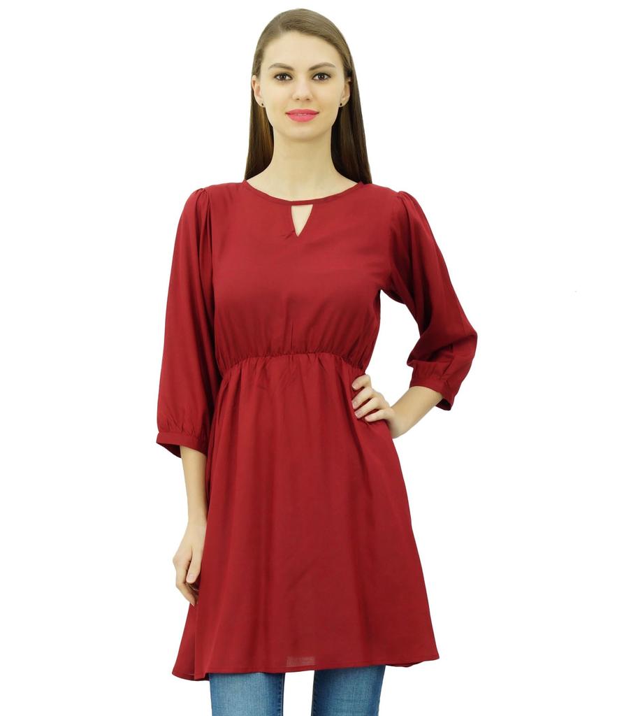 Phagun Women Tunic Top Short Kurti Elastic Waist Indian Ethnic Blouse