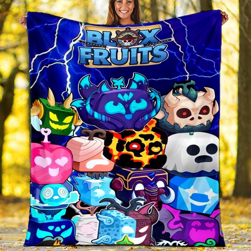 Blox Fruits Theme Printed Blanket - Perfect for Couch, Bed, Travel & Outdoor Use | Machine Washable, Cozy & Durable.