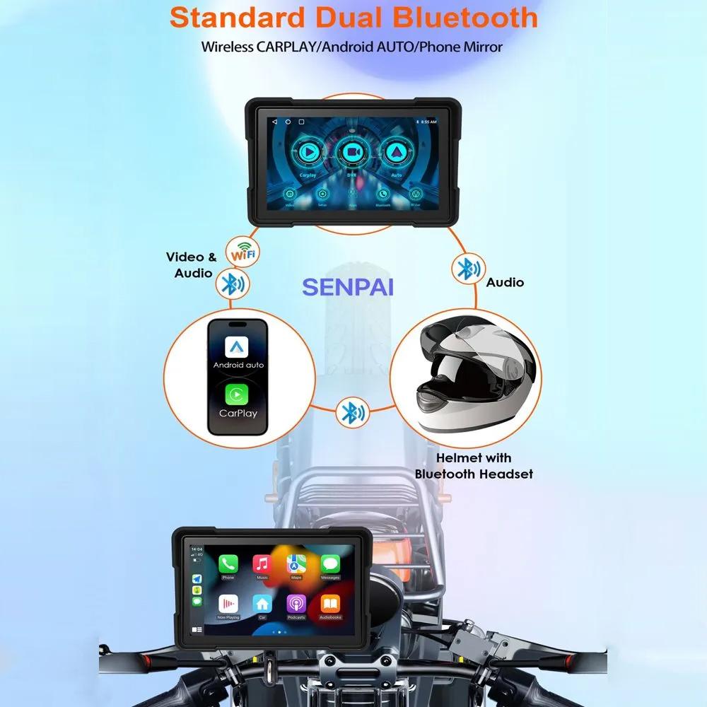5-дюймовый IPS-экран для мотоциклетной навигации (Сенсорный экран), GPS-навигация, 2024, Carplay, Android auto, водонепроницаемость IP67, двойной Bluetooth