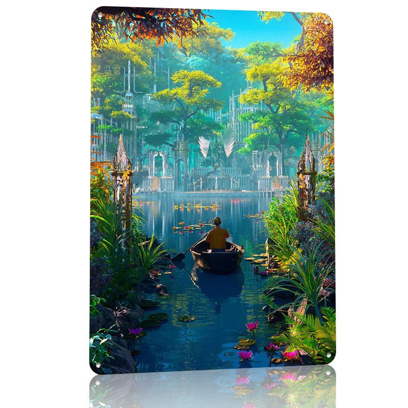 Lake Town D Texture Metal Poster Customized Wall Art Tin Sign Gift for Mancave Home Decorations Living Room Decor Luxury House