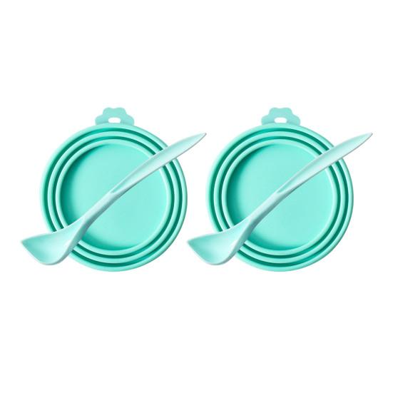 Pet Food Can Cover Reusable Silicone Sealed Can Cover with Spoon Fits 3 Standard Size Food Cans for Pet Food Cans or Canned Goods