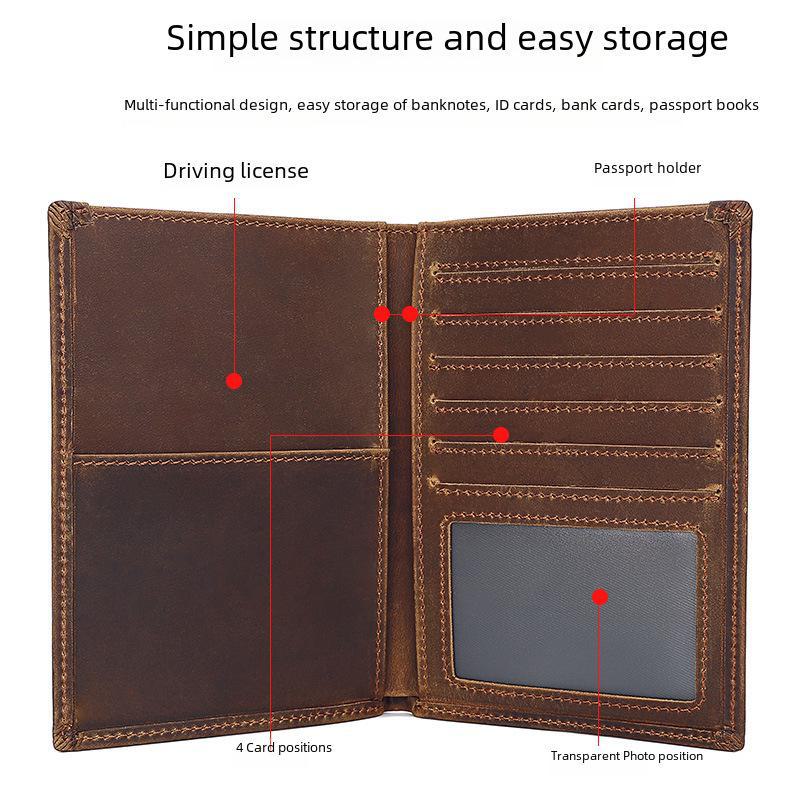 Винтажный кожаный бумажник для паспорта и визитница Jiameida Crazy Horse